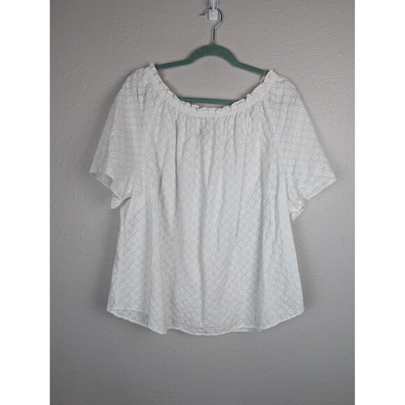 Talbots Shirt Womens 3X White Eyelet Embroidered Short Sleeve Plus Cotton Top - Picture 1 of 6